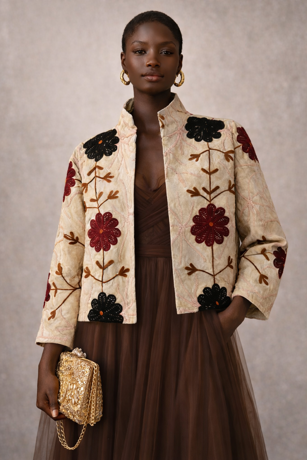 Embroidered Denim Jacket soft terra cotta - Belle
