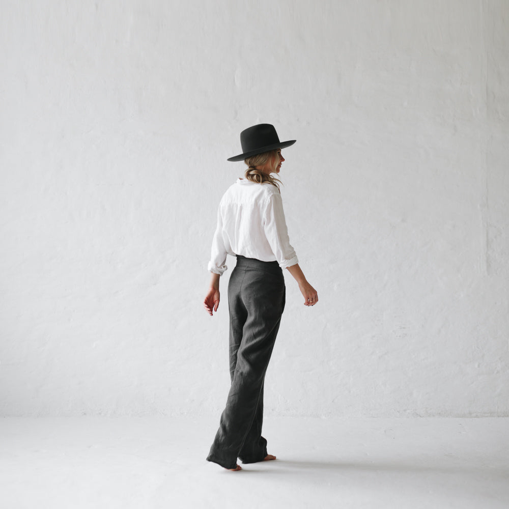WRAP LINEN TROUSERS DARK GREY