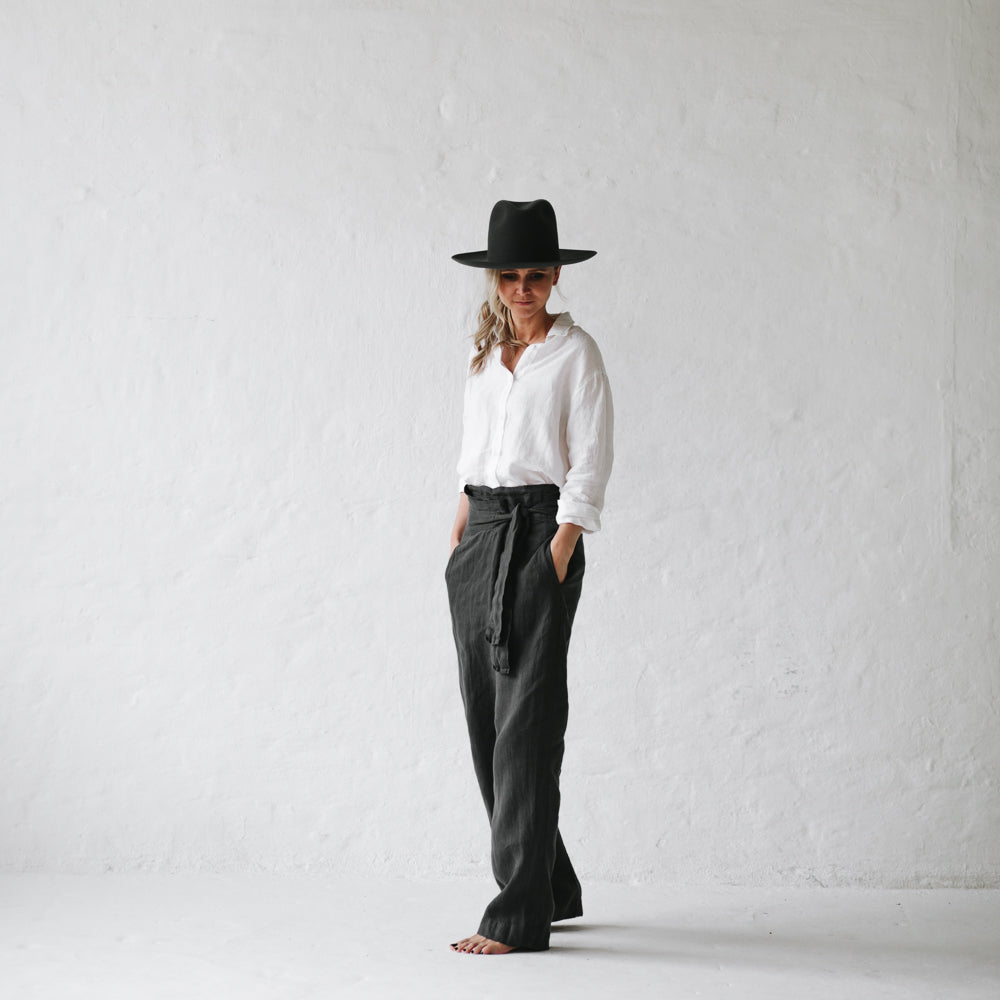 WRAP LINEN TROUSERS DARK GREY