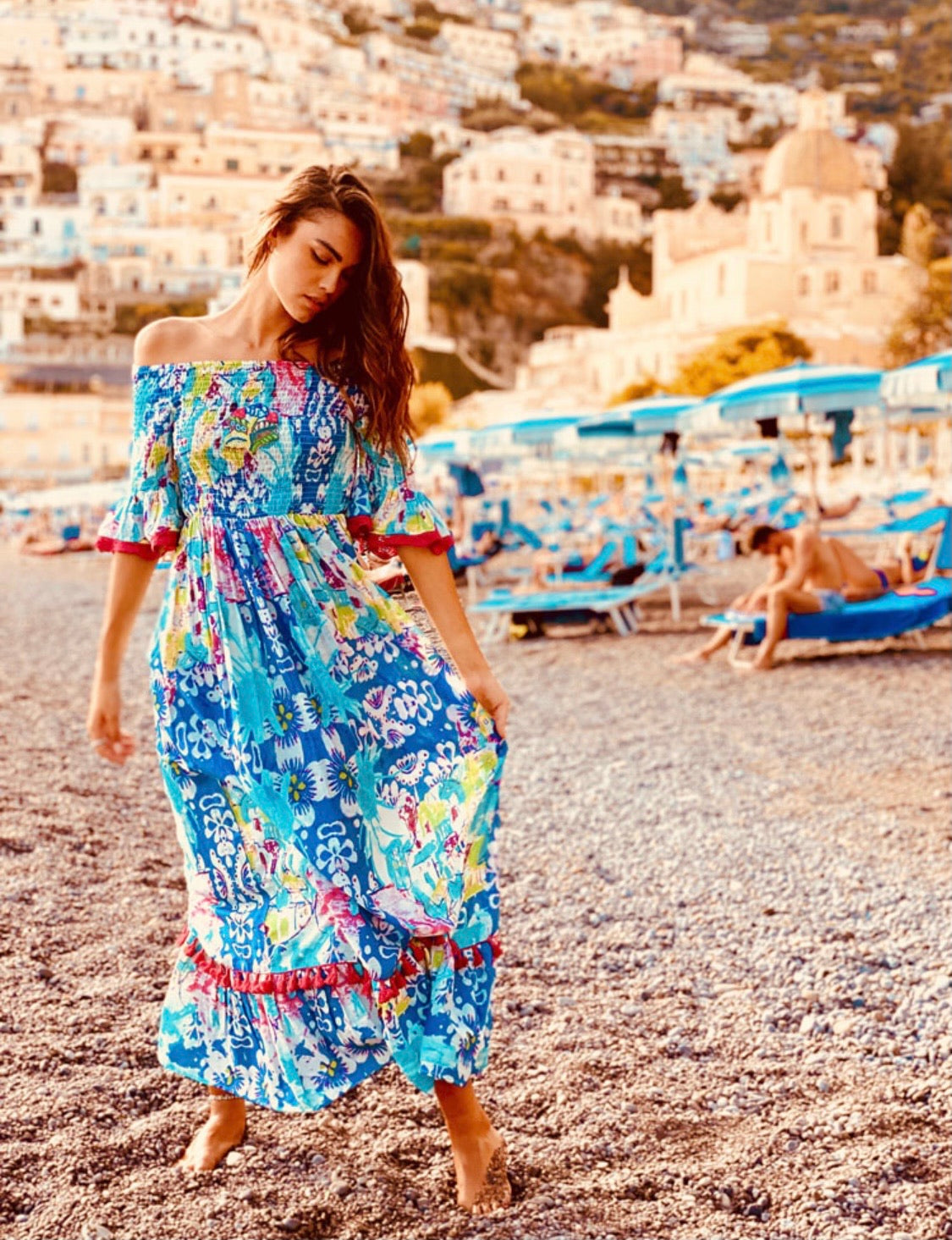 Simi bare shoulders long dress