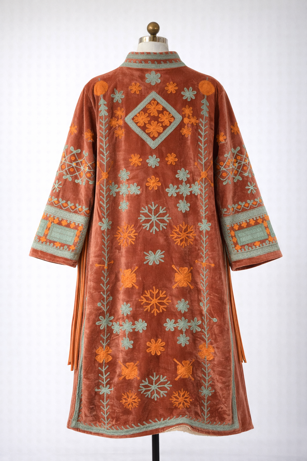 Embroidered  Velvet Sherpa Coat - Anne