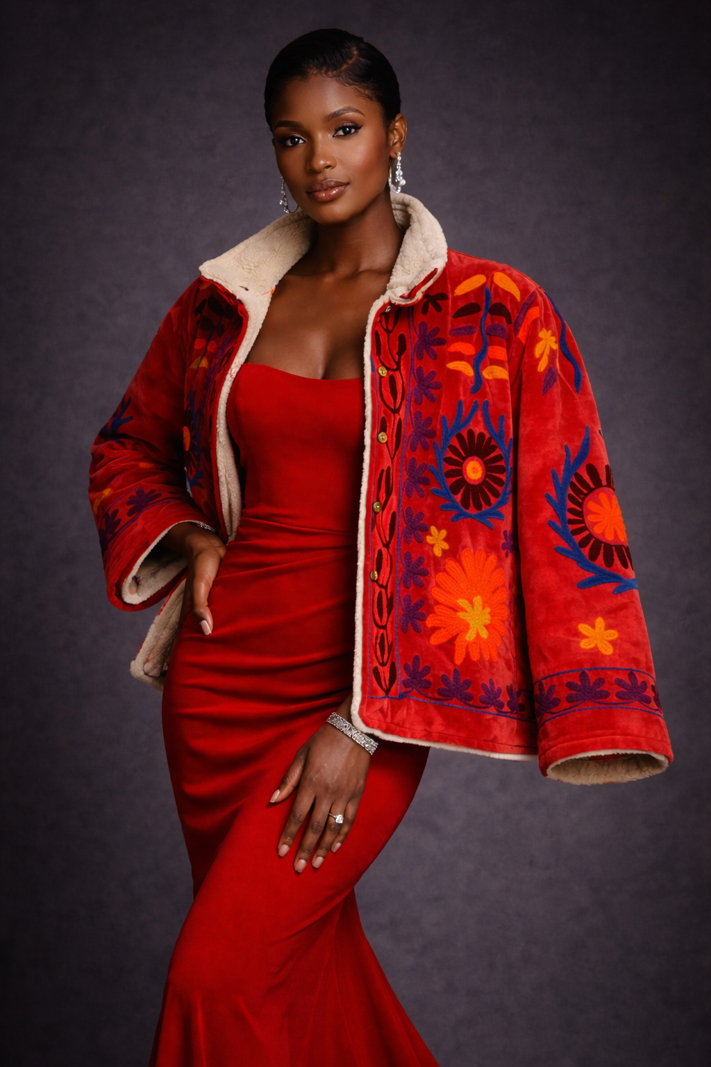 Embroidered Sherpa Jacket - Carlie