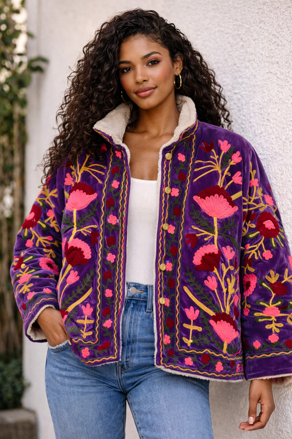 Embroidered Sherpa Jacket - shelle