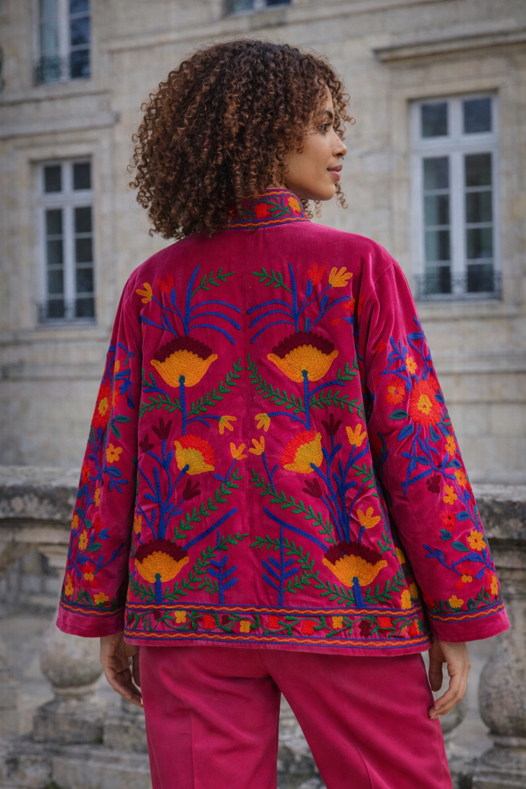 Embroidered Velvet Sherpa Jacket - Aimee