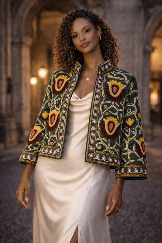 Embroidered Cotton Linen Jacket - Sayre