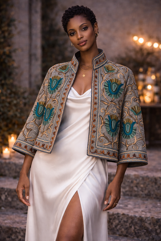 Embroidered Cotton Linen Jacket - Becca