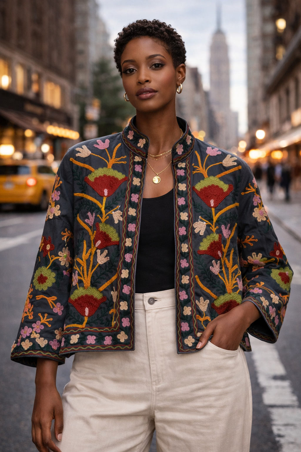 Embroidered Cotton Denim Jacket - Noire