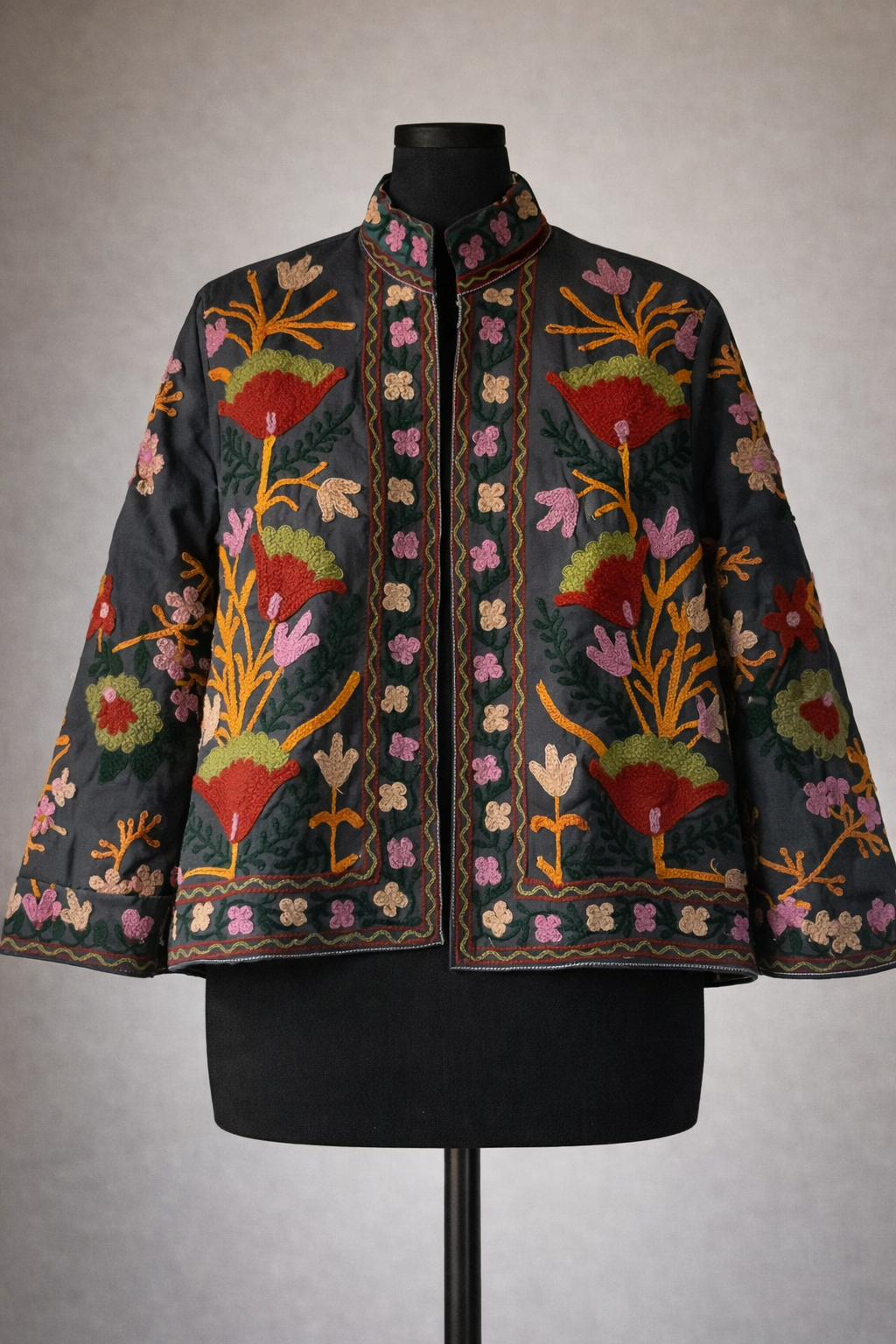Embroidered Cotton Denim Jacket - Noire