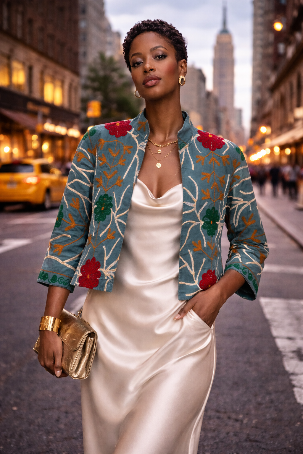 Embroidered Denim Jacket Teal - Asia