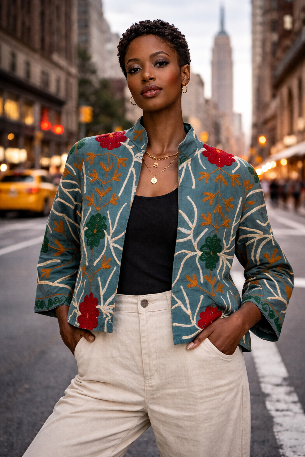 Embroidered Denim Jacket Teal - Asia