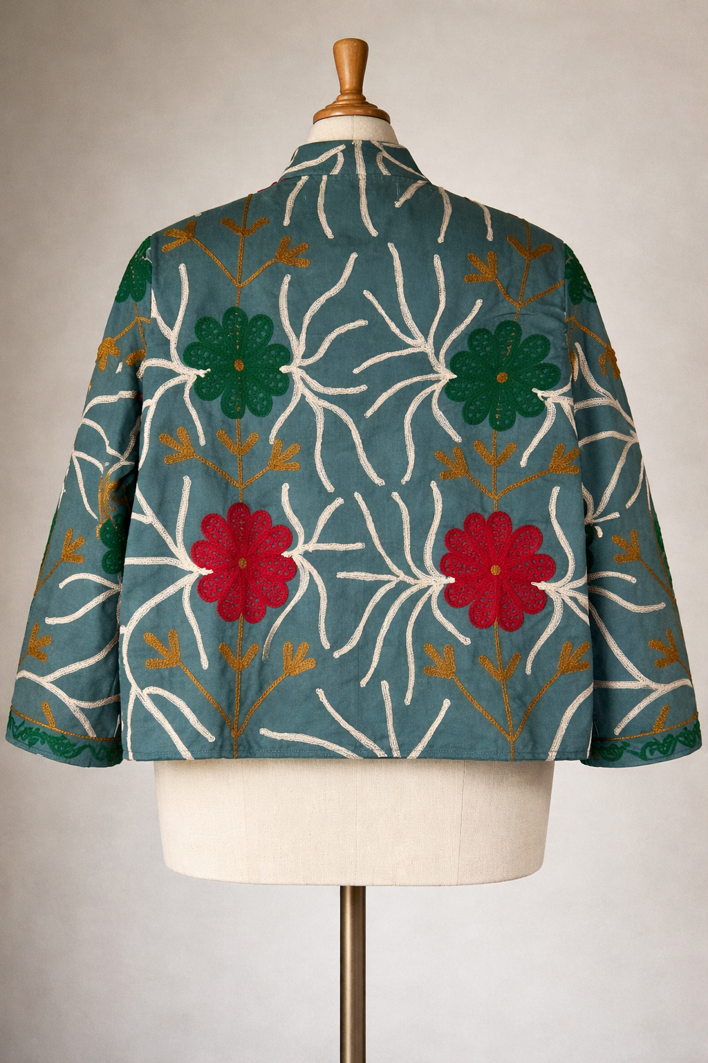 Embroidered Denim Jacket Teal - Asia