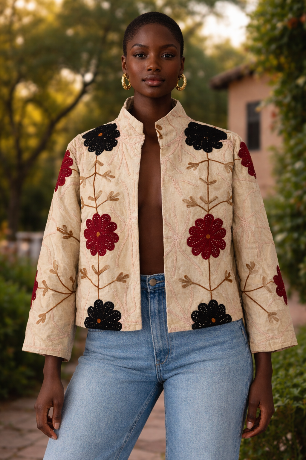 Embroidered Denim Jacket soft terra cotta - Belle
