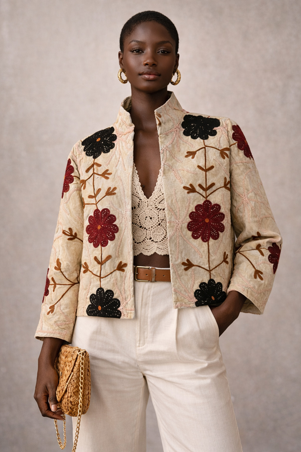 Embroidered Denim Jacket soft terra cotta - Belle
