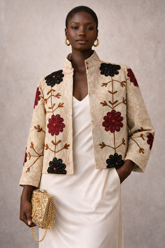 Embroidered Denim Jacket soft terra cotta - Belle