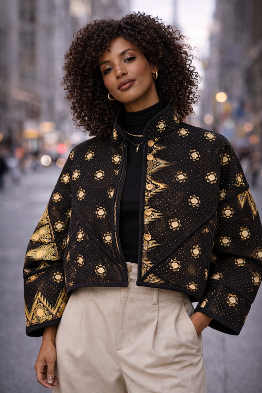 Cropped Quilted Patchwork Kantha Jacket - Kim