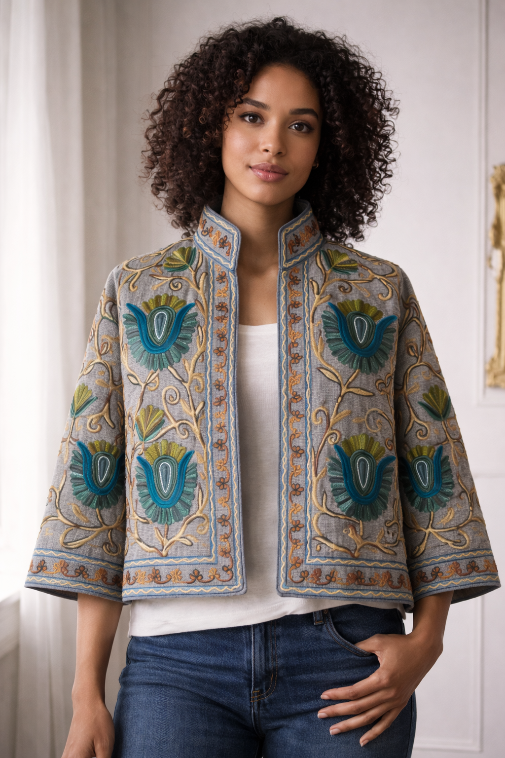 Embroidered Cotton Linen Jacket - Becca