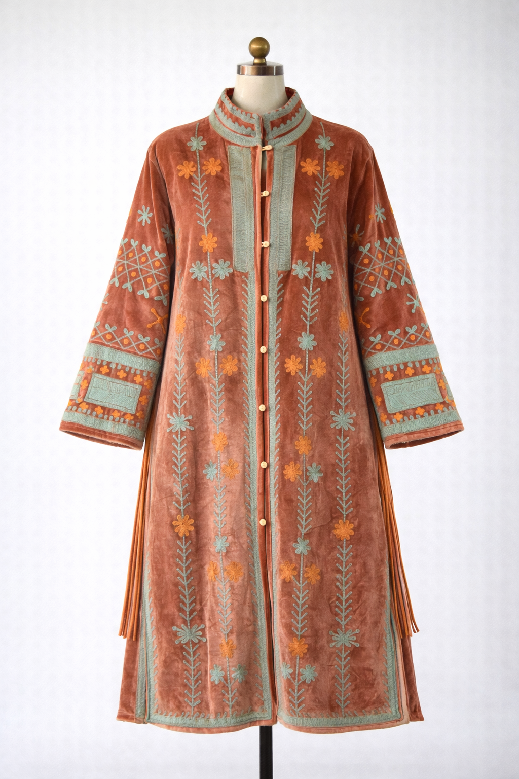 Embroidered  Velvet Sherpa Coat - Anne