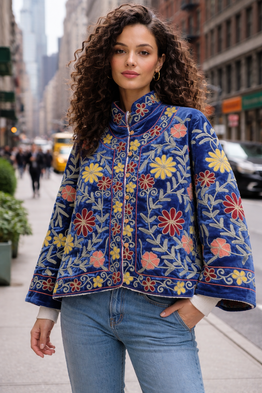 Embroidered Velvet Sherpa Jacket — Brigitte