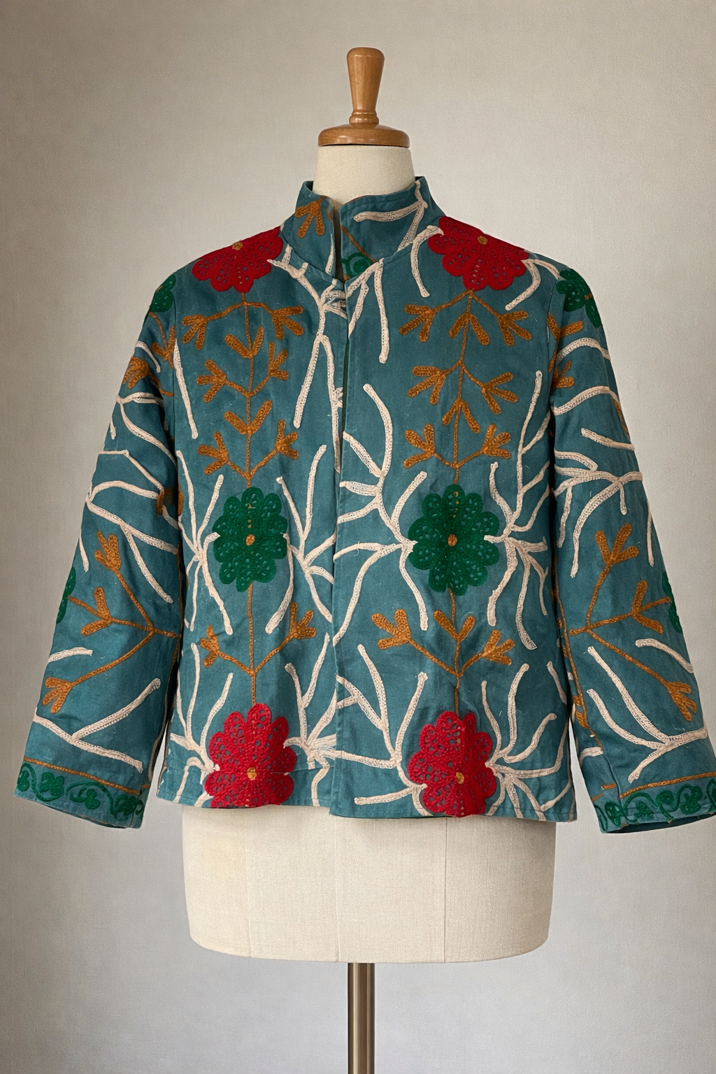 Embroidered Denim Jacket Teal - Asia