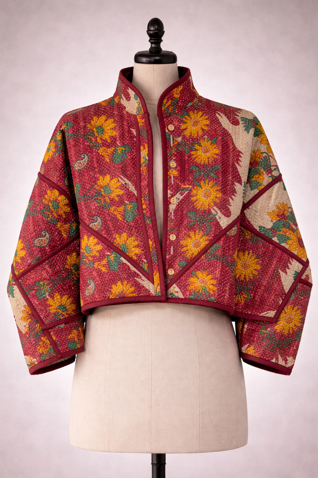 Cropped Quilted Patchwork Kantha Jacket - Lima