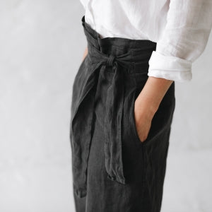 WRAP LINEN TROUSERS DARK GREY