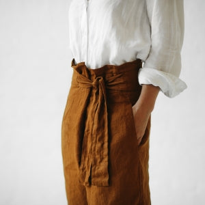 WRAP LINEN TROUSERS MUSTARD