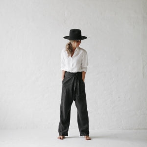 WRAP LINEN TROUSERS DARK GREY
